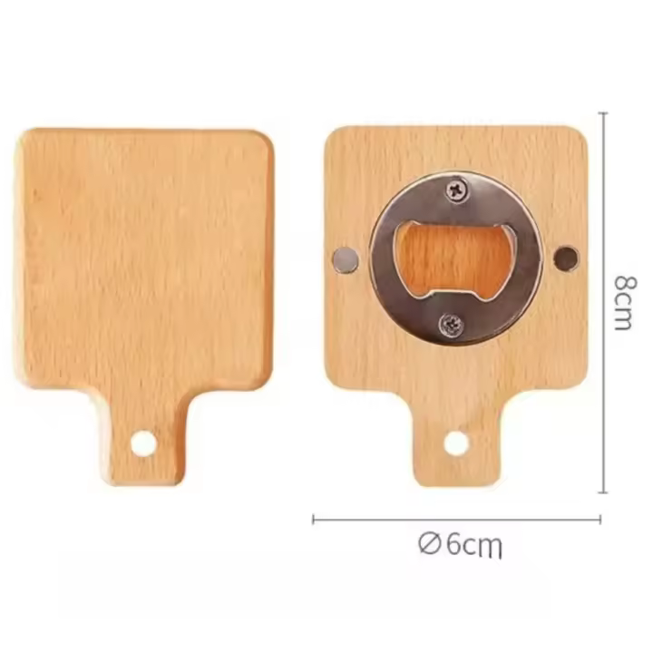Abridor de cerveza magnético portátil, tapa de cerveza redonda cuadrada de bambú, abridores de botellas de madera para el hogar, cocina y Bar - 1