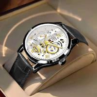 Reloj Deportivo de Lujo para Hombres Correa de Cuero Romano Esterlino Reloj de Cuarzo Automático - details 1