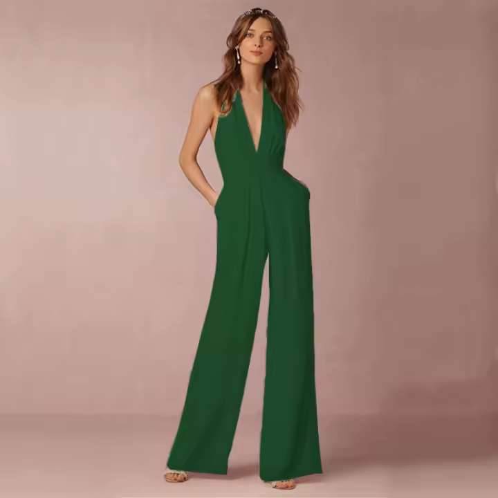 2025 Nueva Europa Y Los Estados Unidos Vestido De Banquete De Las Mujeres Mono Sexy Cuello Pantalones Femeninos - 1