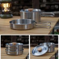 Batería de cocina de acero inoxidable para acampar, hervidor portátil para cocinar al aire libre, hervidor con asa plegable - details 3