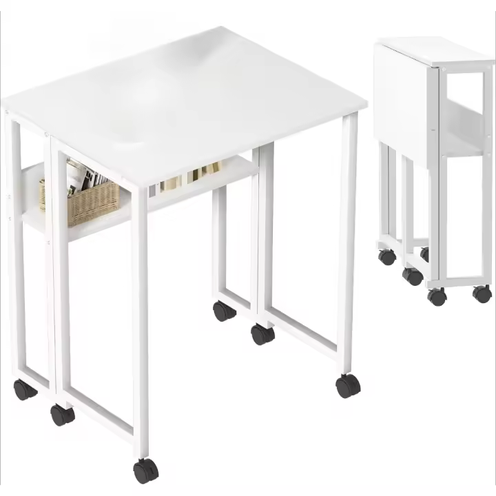 Escritorio Plegable Pequeño Estante de Almacenamiento con Ruedas Montaje Fácil - 1