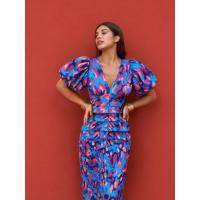 Vestido de Verano 2025 para Mujer Estampado Azul, Cuello en V, Ajuste Delgado, Envoltura de Cadera, Manga Corta - details 10