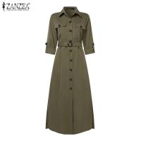 ZANZEA-Vestido camisero elegante para mujer, Vestido veraniego de trabajo OL, informal, con cuello de solapa, manga larga, para fiesta, dobladillo dividido, 2025 - details 4
