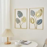 Decoración de pared nórdica para el hogar, colgante de pared de macramé, Metal redondo dorado, hoja de Ginkgo, pegatinas de pared, decoración decorativa de repisas de pared - details 1