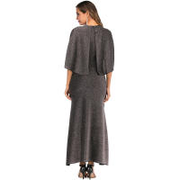 Elegante Vestido Largo de Fiesta de Noche para Mujeres ENKA2025 Cuello Redondo Plata Dorada y Plata - details 5