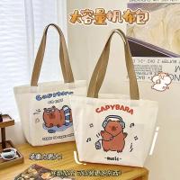 Capybara-Bolso de lona de Anime para compras, bolsa informal de gran capacidad con dibujos animados, estilo Harajuku, Punk, regalo de papelería de dibujos animados, 2024 - details 2