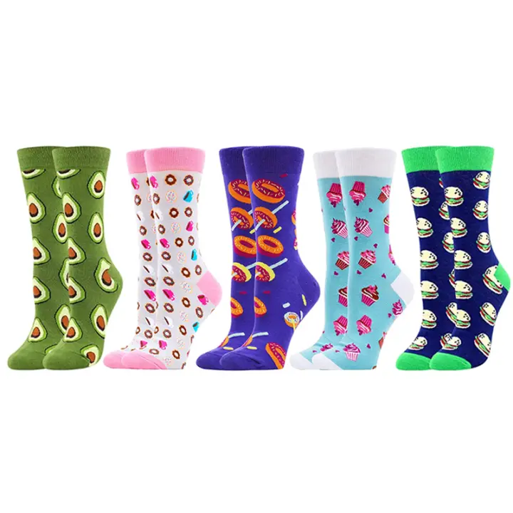 Calcetines coloridos y divertidos para hombre y mujer, medias de algodón con estampado de dibujos animados, aguacate, Sushi, comida y fruta, 5 pares - 1