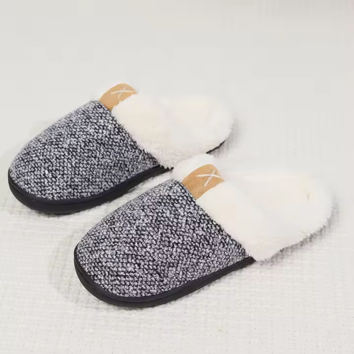 Fregona de algodón cálida y antideslizante de invierno, pantuflas de algodón grueso y terciopelo para el hogar - 1