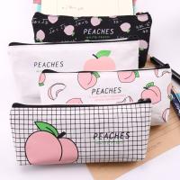Lindo estuche de lápices de melocotón de tela de gran capacidad, bolsa de bolígrafo Simple Kawaii para niñas, oficina, escuela, estudiante, papelería, amigo, regalo para niños - details 0