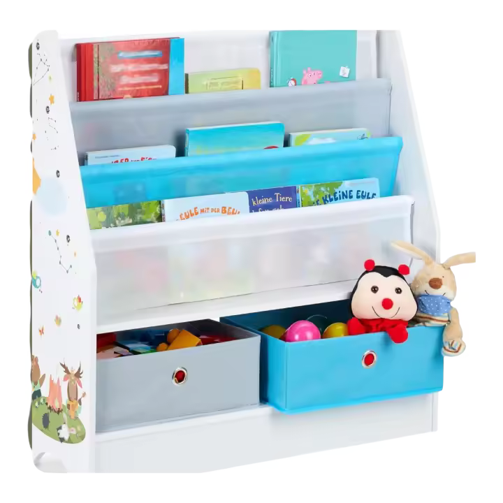 Estantería de Juguetes para Niños 2 Cajas, 3 Bolsas de Tela Mueble de Libro Multicolor - 1
