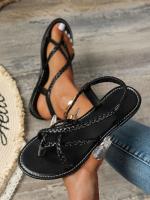 Sandalias planas casuales con punta para mujer 2025 nuevo estilo sandalias de playa romanas tejidas slip-on talla grande - details 15
