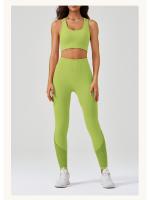 Traje de Yoga sin costuras para mujer, chaleco deportivo a prueba de golpes, mallas de cintura alta, pantalones de Yoga para correr - details 21