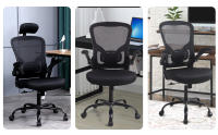 Silla Oficina, Silla Escritorio con Reposabrazos Abatibles, Sillas Oficina con Soporte Lumbar, Silla Ergonómica Escritorio de Malla Transpirable, Negra - details 3
