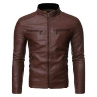 Chaqueta de otoño e invierno para hombre, chaqueta de cuero de color sólido, chaqueta con cuello levantado para hombre, chaqueta ajustada con múltiples bolsillos para hombre - details 3