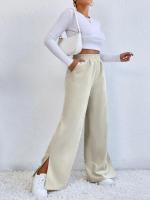 Pantalones de pana para mujer, pantalón liso con abertura, pierna recta, cintura alta, ancho, otoño, elegante y Original - details 14