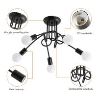 Goeco Lámpara de Araña Vintage Colgante con 3/5 Bases para Bombilla E27 Metal Negro - details 3