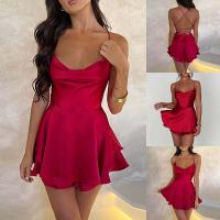Vestido de satén sin tirantes para mujer, falda roja con volantes, espalda abierta, elegante, para fiesta nocturna de verano - details 0
