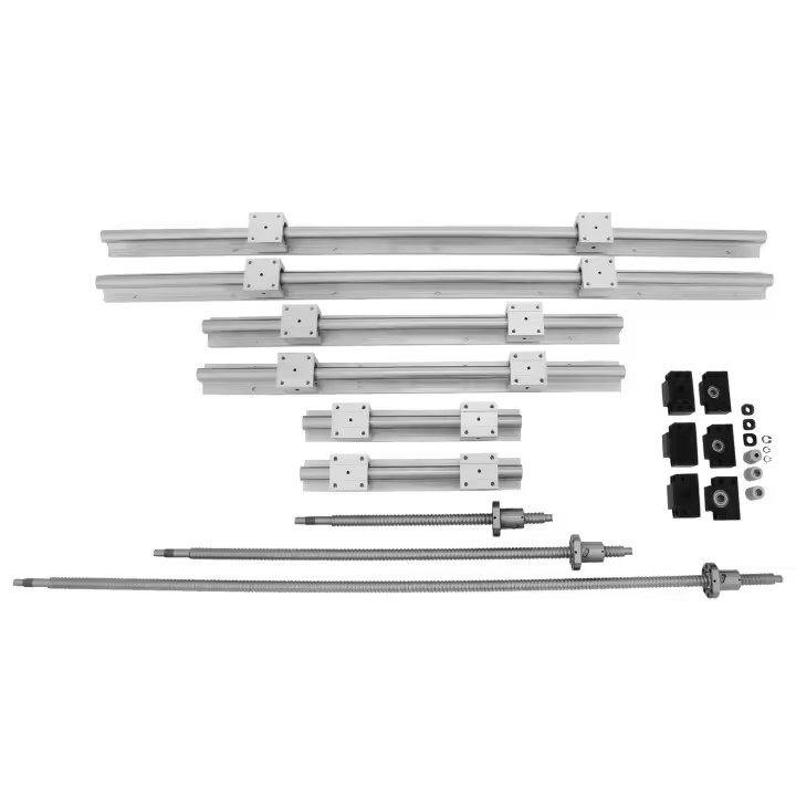 SucceBuy Juego de rieles lineales SBR20 + 3 tornillos de bolas RM1605-350/650/1050 mm Kit CNC, soporte de riel lineal con soportes BK/BF12, juego CNC de precisión para automatización de máquinas, plateado - 1
