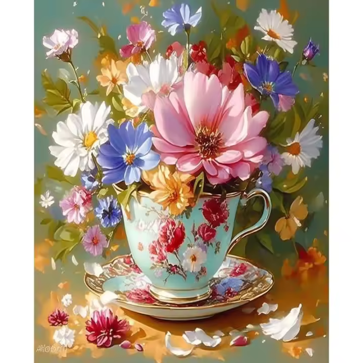 RUOPOTY-pintura por números, kits de tazas de flores para adultos, imagen artesanal pintada a mano por número, dibujo sobre lienzo, decoración del hogar - 1