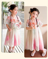 Vestido de princesa mejorado estilo Tang antiguo Hanfu con hombros descubiertos y nube de encaje bordado edición china de verano para niñas - details 21