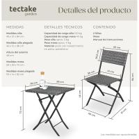 Conjunto Jardín Exterior de Ratán y Acero para 2 Personas, Muebles Jardín Exterior Resistentes a Intemperie, 2 Sillas y 1 Mesa, con Topes de Plástico, Plegable, Ligero y Compacto - Gris - details 7