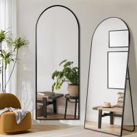 Cuerpo Entero Curvado, Espejos Grandes de Pared con Marco de Aluminio 161 x 52 cm, Espejo de Pie Inclinado o Colgante para Salón, Dormitorio, Entrada, Negro - details 2