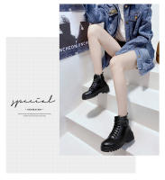 Moda casual muffin botas de mujer negras de suela gruesa con cordones y suela gruesa - details 10