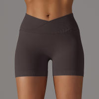 Hamidou pantalones cortos deportivos para mujer, Shorts de Yoga con cintura cruzada, gimnasio, entrenamiento, correr, cintura alta, realce de cadera, sin costuras, Fitness - details 23