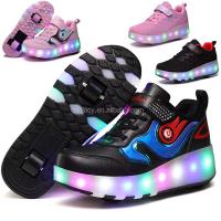 Luz LED de doble desplazamiento, patinaje infantil con carga USB para niñas y niños, zapatos con ruedas flash con dos ruedas - details 0