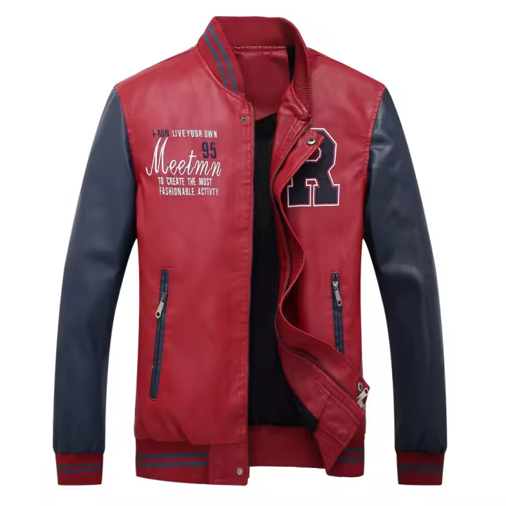 Camiseta Azul de Béisbol para Hombres, Cuero Artificial de Manga Larga - 1