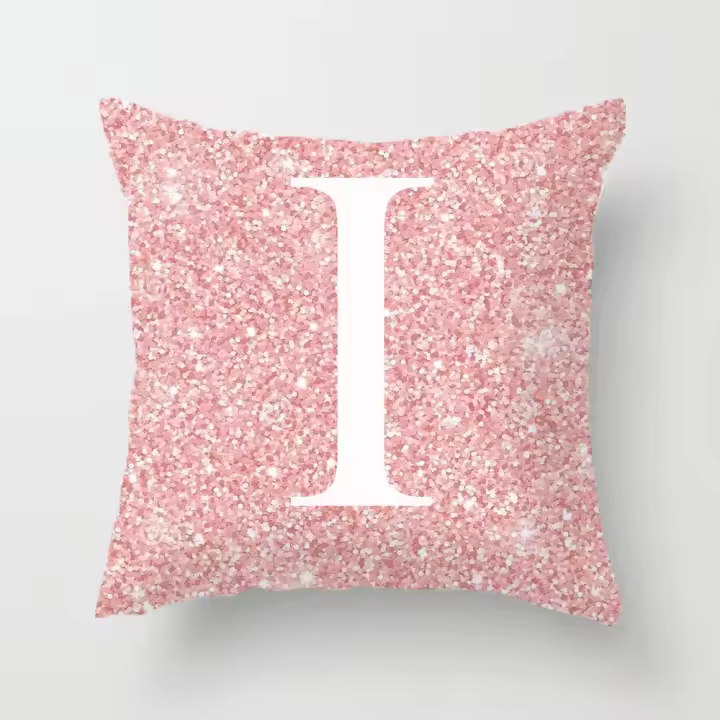 Cojín de sofá con letras brillantes de color rosa de 45x45 cm con almohada de respaldo central - 1