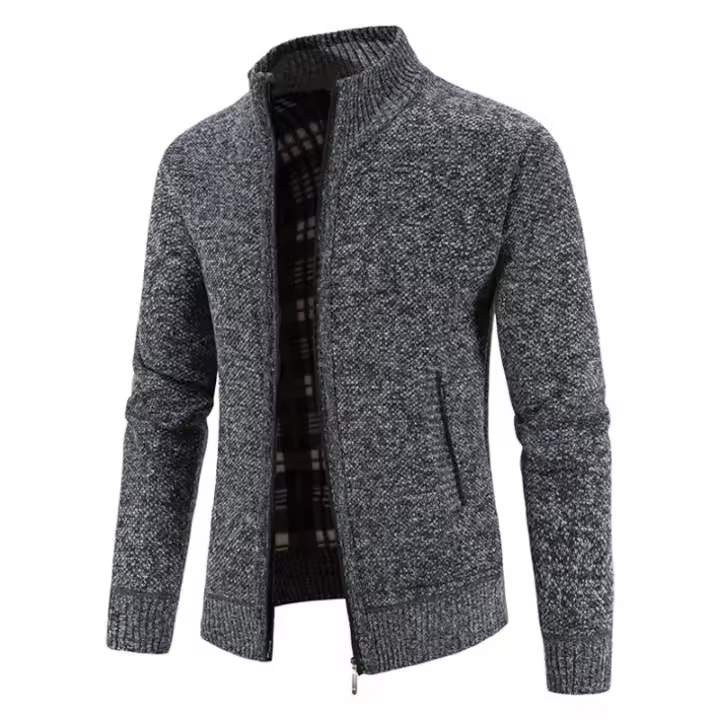 Cárdigan con cremallera para hombre, chaqueta de cuello alto de terciopelo, suéter de punto suelto, abrigo superior, Otoño e Invierno - 1