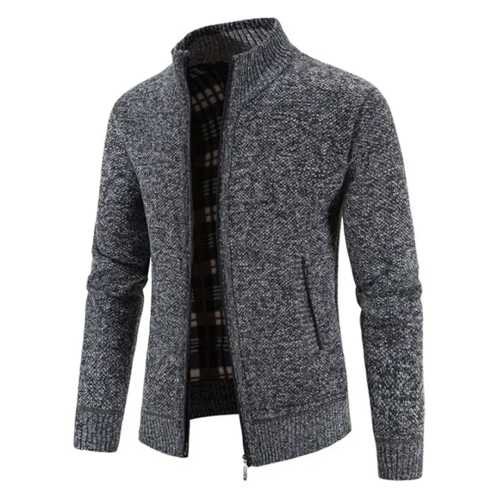 Cárdigan con cremallera para hombre, chaqueta de cuello alto de terciopelo, suéter de punto suelto, abrigo superior, Otoño e Invierno - 1