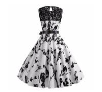 Lace patchwork summer women a line elegant vintage party dress with belt - details 37