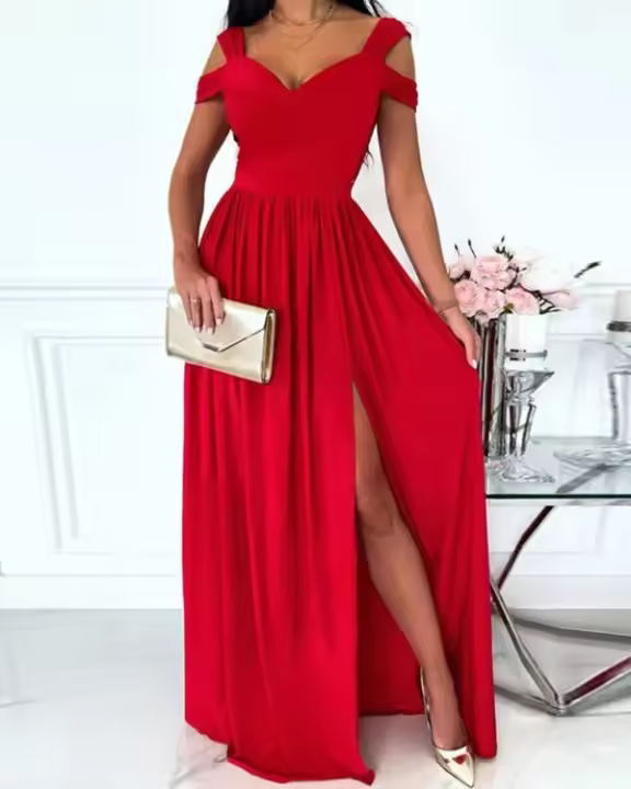 Vestido largo con cuello en V para mujer, moda de verano. - 1