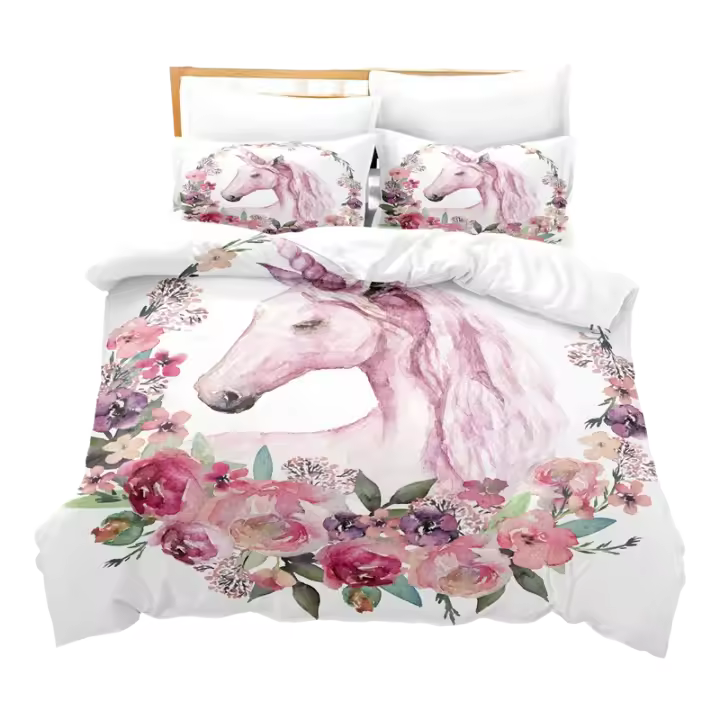 Conjunto de Ropa de Cama de Unicornio de Dibujos Animados Funda de Edredón de Poliéster para Habitación de Niños y Niñas Diseño de Moda con Animales Lindos - 1