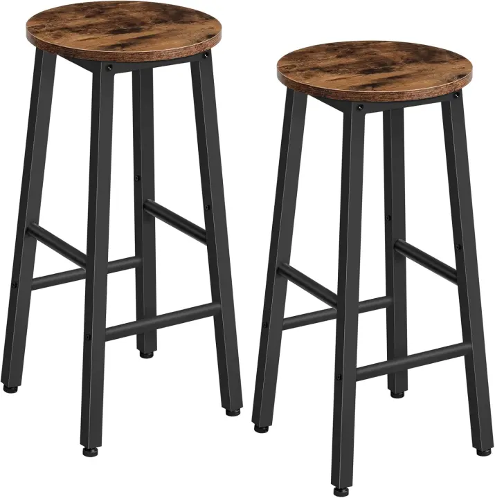 HOOBRO Taburete de Bar, Juego de 2 Taburetes Altos de Cocina, Taburete de Encimera para Desayuno, para Comedor, Cocina, Bar, Resistente y Estable, Color Vintage Marrón y Negro EBF07BY01 - 1
