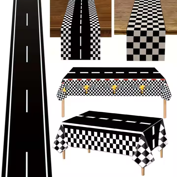 Mantel de Coche de Carreras a Cuadros Cubierta de Mesa de Fiesta de Cumpleaños Temática de Carreras - 1