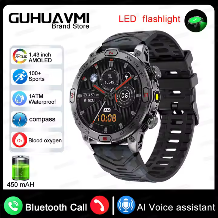2024 Nuevo Pare   GPS Sport Track Reloj inteligente Hombre Ultra HD AMOLED Pantalla Gran Batería Bluetooth Llamada LED flashlight 450 mAh High Capacity Battery Smartwatch Woman - 1