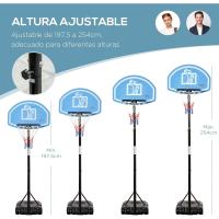 Canasta de Baloncesto para Exterior Altura Ajustable 160-210 cm Aro de Baloncesto Portátil con Ruedas Tablero de PE y Base Rellenable 76x70x197,5-254 cm Negro y Azul - details 7
