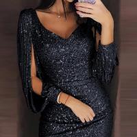 Elegante Vestido Mini de Fiesta para Mujeres 2024 Brillante con Lentejuelas y Borlas Cuello en V - details 9