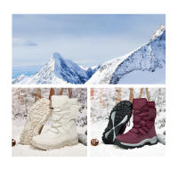 Botas de nieve impermeables para mujer, botines de piel cálida, con plataforma, color negro, a la moda, Invierno - details 3