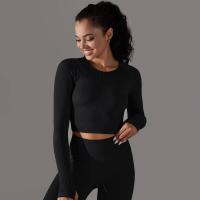 -Top Camisa deportiva de yoga de manga larga a rayas para mujer, sin costuras, que absorbe la humedad - details 11