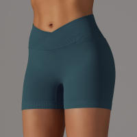 Hamidou pantalones cortos deportivos para mujer, Shorts de Yoga con cintura cruzada, gimnasio, entrenamiento, correr, cintura alta, realce de cadera, sin costuras, Fitness - details 37