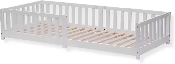 Cama Infantil Montessori Protección Antipersonas, 90 x 200cm, Color Blanco, Cama de Madera Maciza de Pino - 1