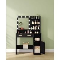 Mesa de Maquillaje con Espejo y LED Regulables Diseño de Cajón y Armario con 3 Escritorios y 4 Compartimentos Abiertos Blanco DT32503X - details 21