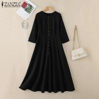 ZANZEA-vestido veraniego de primavera 2025, Vestidos de trabajo de fiesta de manga larga a la moda para mujer, bata por debajo de la rodilla con botones lisos, Vestidos elegantes informales para vacaciones - details 4