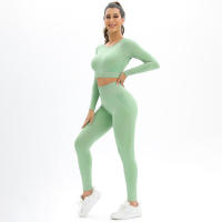 Conjunto de Yoga sin costuras para mujer, ropa deportiva de entrenamiento para gimnasio, Top corto de manga larga, Leggings de cintura alta, trajes deportivos de 2 piezas - details 24