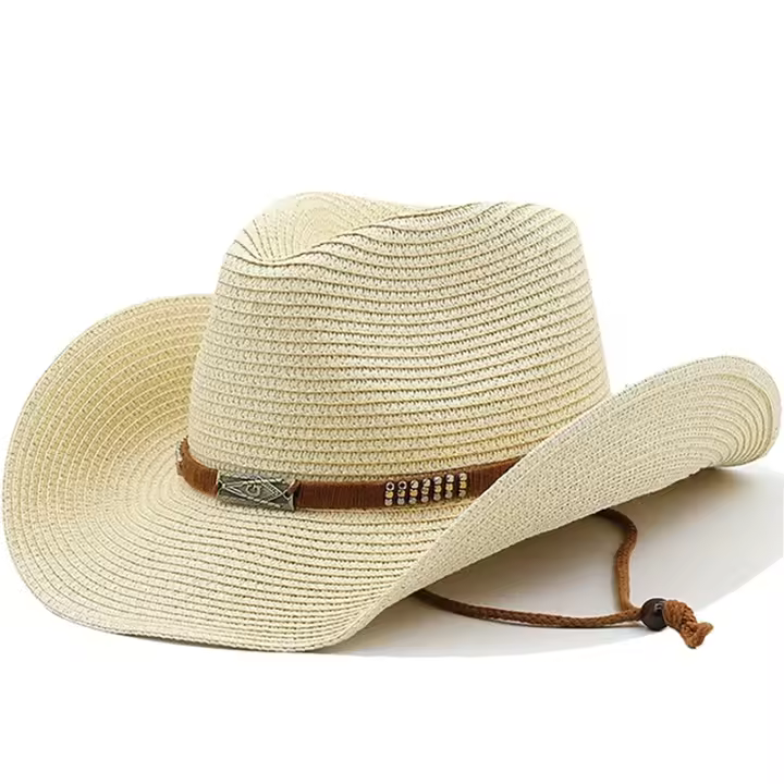 Sombrero de Vaquero de Ala Ancha Estilo Occidental de Paja para Hombres y Mujeres - 1