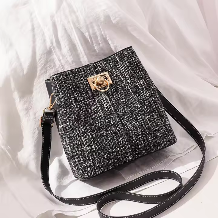 Bolso cruzado de cuero sintético de dos tonos para mujer, bolso tipo cubo con diseño texturizado elegante desmontable para el trabajo y los desplazamientos, 1 ud. - 1
